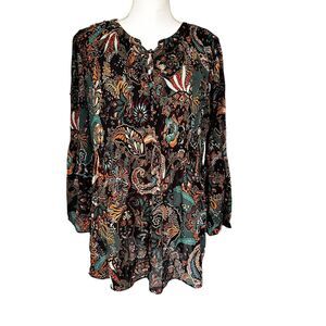 Ninety Clothing Co Black Floral Boho Peasant Blouse Women’s 1X